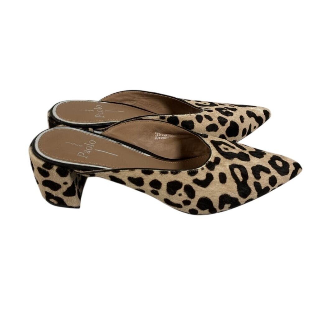 Linea Paolo Leopard Calf Hair Mules 8.5 Pointed Toe Block Heel Animal Print